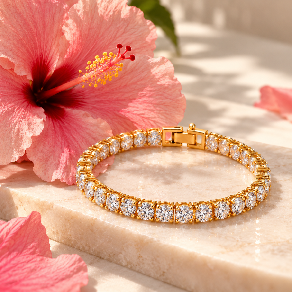 PETALS Cubic Zirconia Diamonds Gold Plated Bracelet